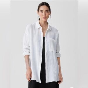Eileen Fisher Organic Cotton Lofty Gauze Classic Collar Long Shirt large